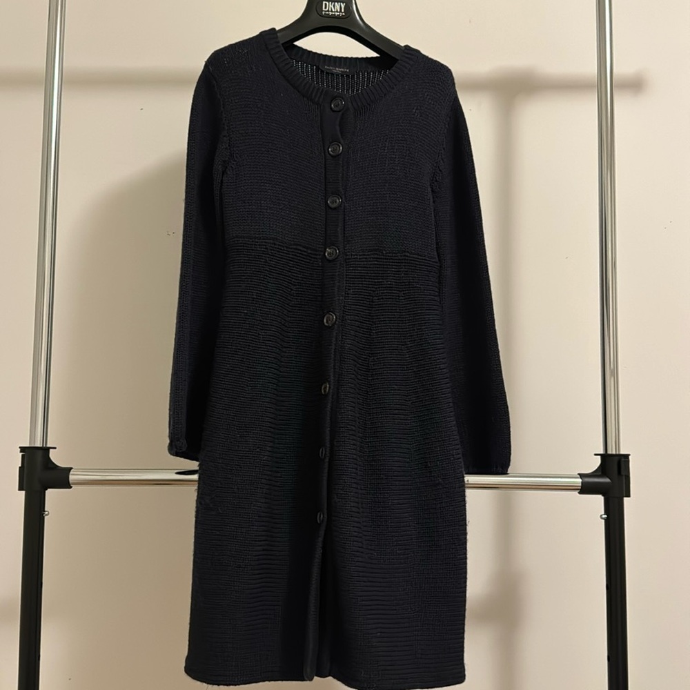 PIAZZA SEMPIONE BLUE KNIT LONG CARDIGAN SZ8 US